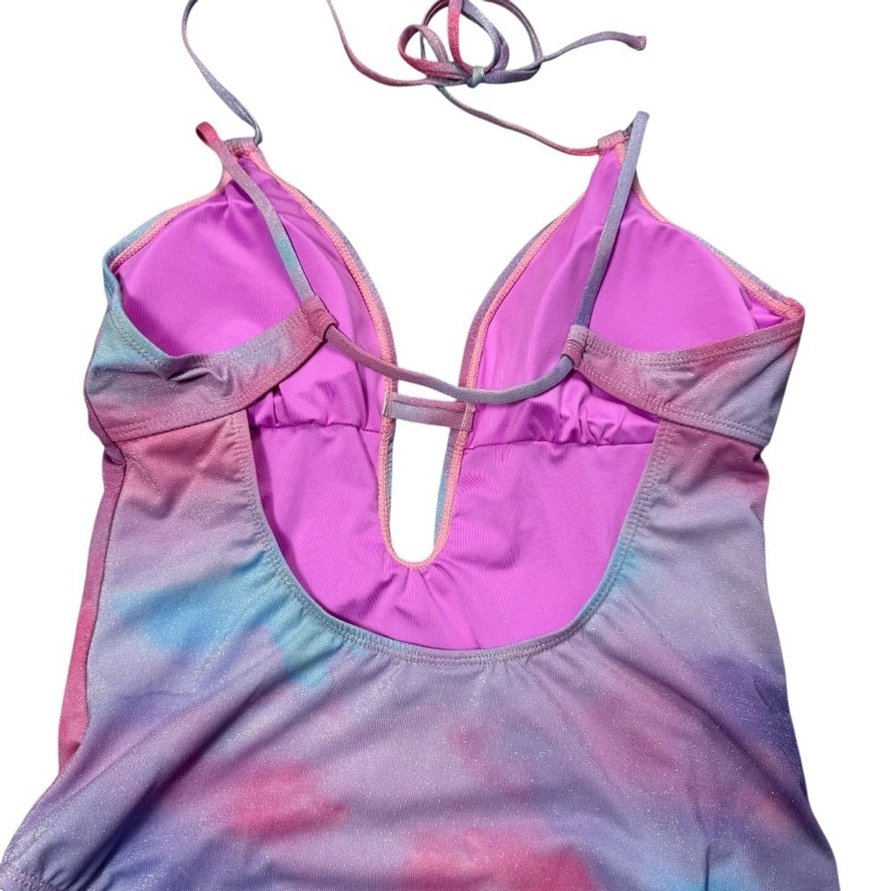 NWT New $ 114 BCBGeneration Glitter Tie Dye Double Strap Keyhole Swimsuit Size L - Picture 5 of 9